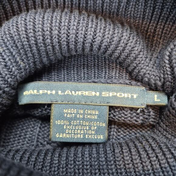 Ralph Lauren Sport Navy Cable Knit Women's Turtleneck Sweater Dress Red Pony L - Picture 3 of 7
